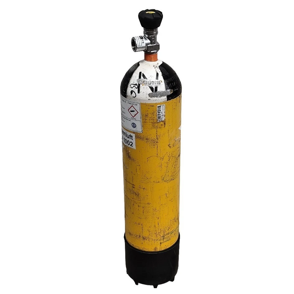 Atemluftflasche 6l 300 bar Atemluft Flasche (mit TÜV) Standfuß   Stahlflasche - Bild 3 von 4