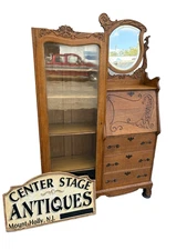 67053 Antique Victorian Oak Side By Side Desk Bookcase