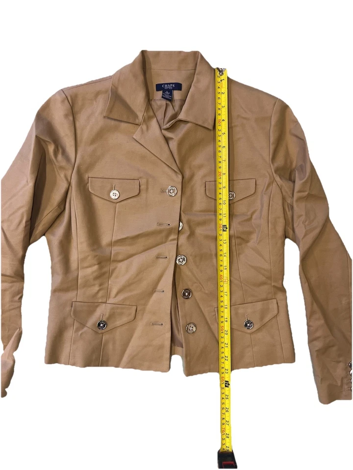 Chaqueta Blazer Chaps Mujer Tostada Talla L Elastizada Poliéster Plateado Botón Frontal Foto 4 de 4