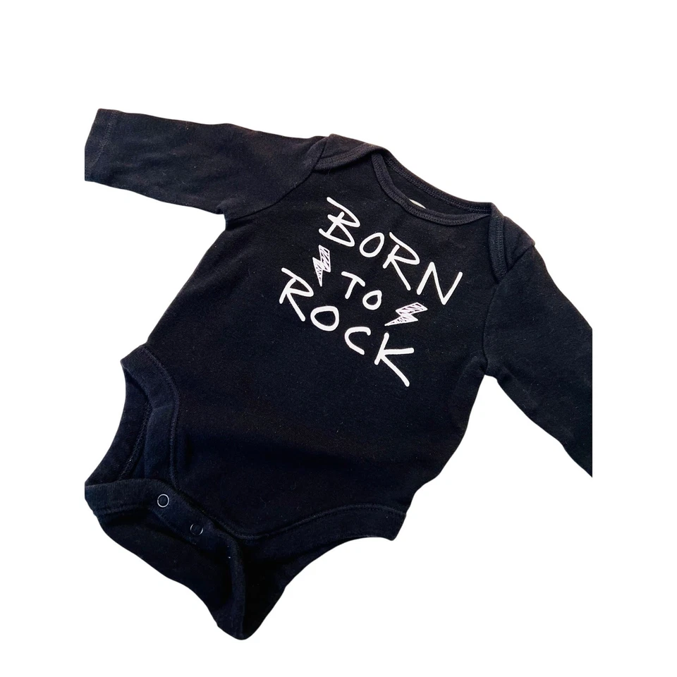 Body Old Navy Graphics "Born to Rock" 0-3 meses Negro Música Rocker Babycore Foto 2 de 4