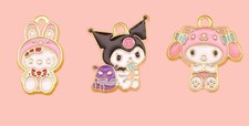 3 pce Kuromi My Melody Enamel Charm Hello Kitty for Bracelets,Necklaces,Earrings