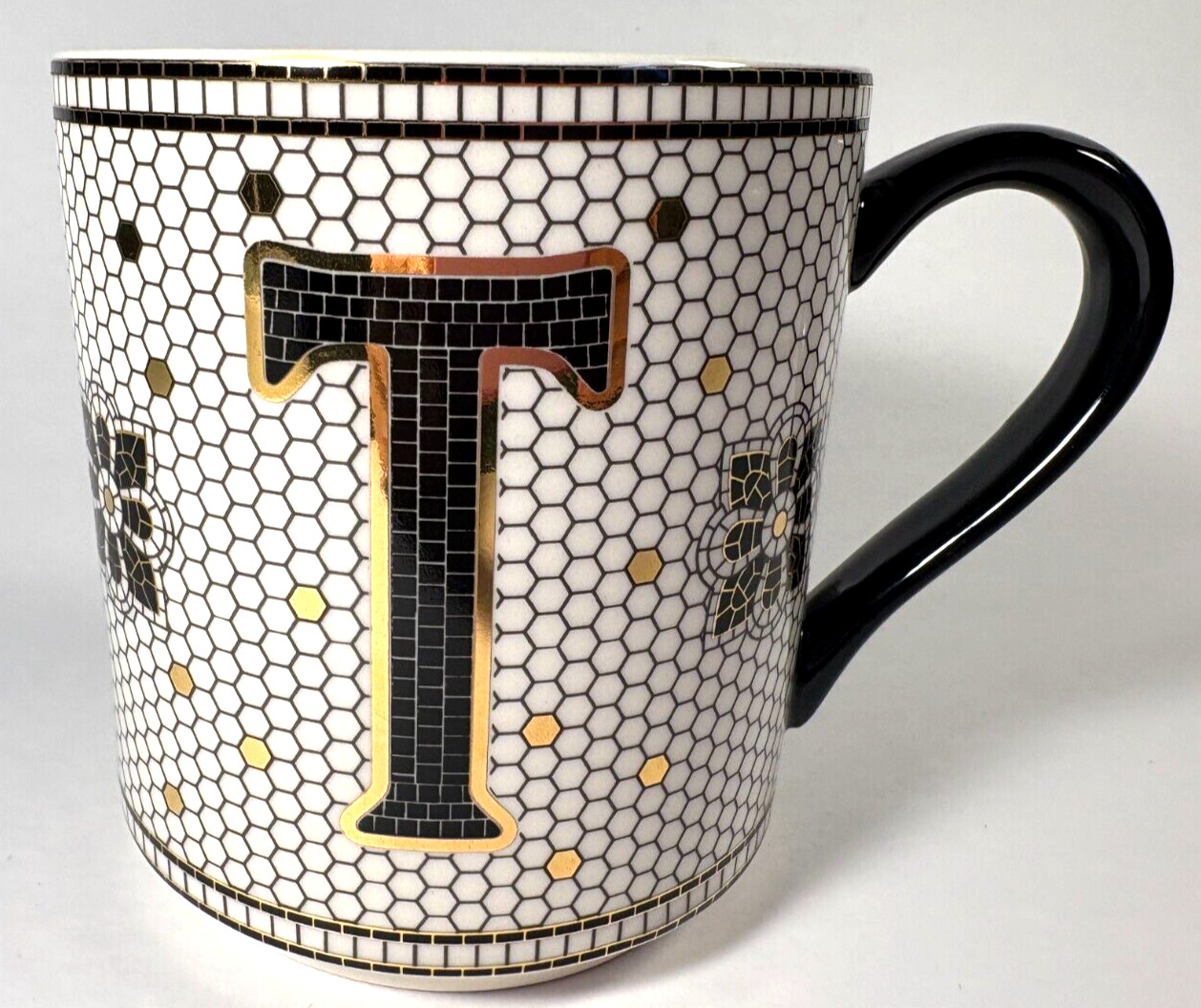 Anthropologie Letter "T" Bistro Ceramic Tile Margot Monogram Coffee Mug EUC