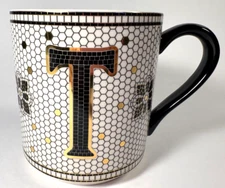 Anthropologie Letter "T" Bistro Ceramic Tile Margot Monogram Coffee Mug EUC