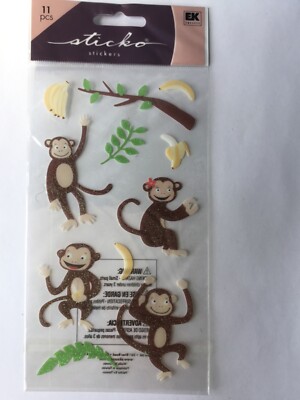 EKSUCCESS Sticko Scrapbooking Monkey & Bananas stickers 11 pieces George zoo