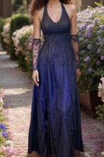 Regency Style Halter Empire Waist Dress Floral BeadedGown With Detachable Sleeve