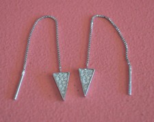 925 Sterling Silver CZ Arrow Triangle Long Thread Pull Through Dangle Earrings