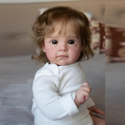 24'' Reborn Baby Puppe Vinyl Toddler Infant Rooted Hair Girl Doll Gift