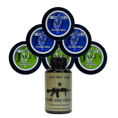 Jake's Mint Herbal Chew Mint Spearmint Pouches 3 Cans Each & Mud Bud Spittoon