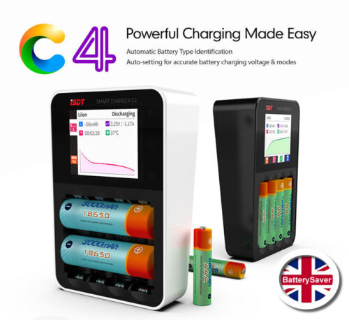 ISDT C4 Smart NiMH Battery Charger with Full Colour LCD Screen - UK Version - Afbeelding 1 van 9