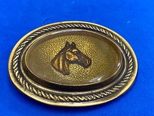 Horse Head W/ Western Flower Swirl Raised Belt Buckle With Thick Rope Boarder