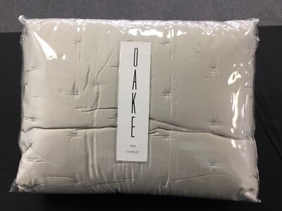 OAKE Twin Coverlet Creamy Beige Box Embroidery Quilted 100% cotton 70x90'' $275