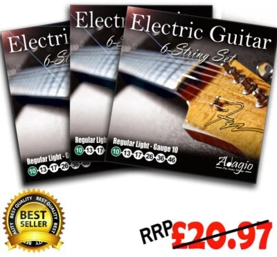 Electric Guitar Strings 3 SETS of Gauge 10-46 Adagio + FREE Chord & Scale Chart