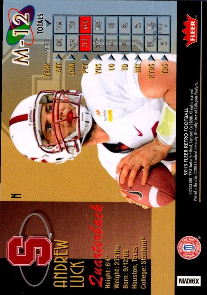 2013 Fleer Retro '98 Metal Universe Andrew Luck Stanford Cardinals #M-12 - Image 2 of 2