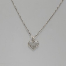 N0320 Dainty Silver Tone Cubic Zirconia CZ Heart Love Shape Pendant Necklace