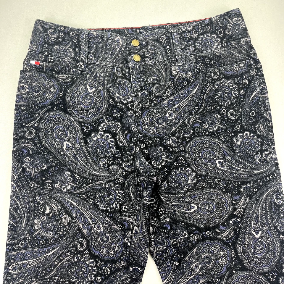 Винтажный Y2K Tommy Hilfiger брюки женщин 10 синий пейсли вельвет эластичной высоты - Изображение 2 из 4