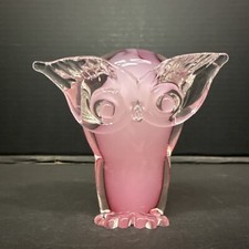 Murano Glass Pink Owl Figurine Sommerso by Vetreria Artistica Oball Signed
