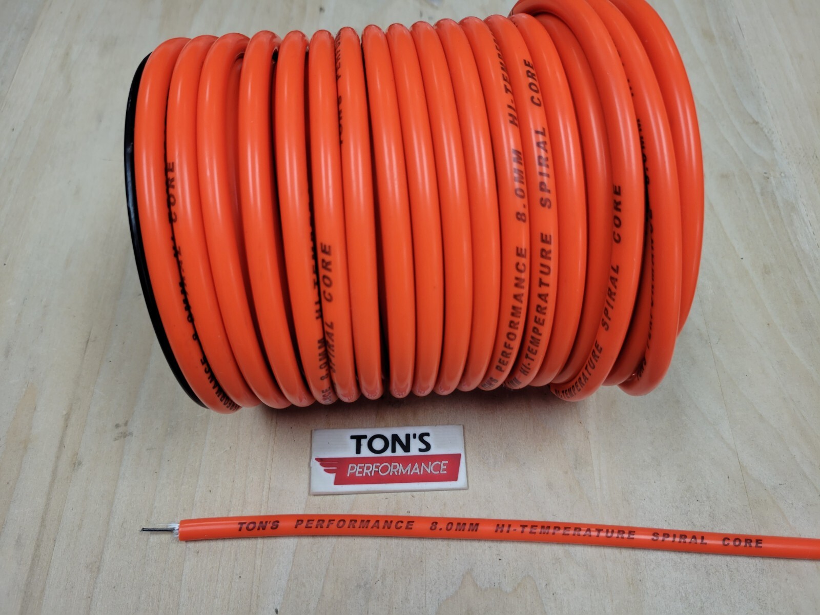 Ton's 8mm Orange silicone Spiral Core Spark plug wire 100' Feet roll 500 ohms