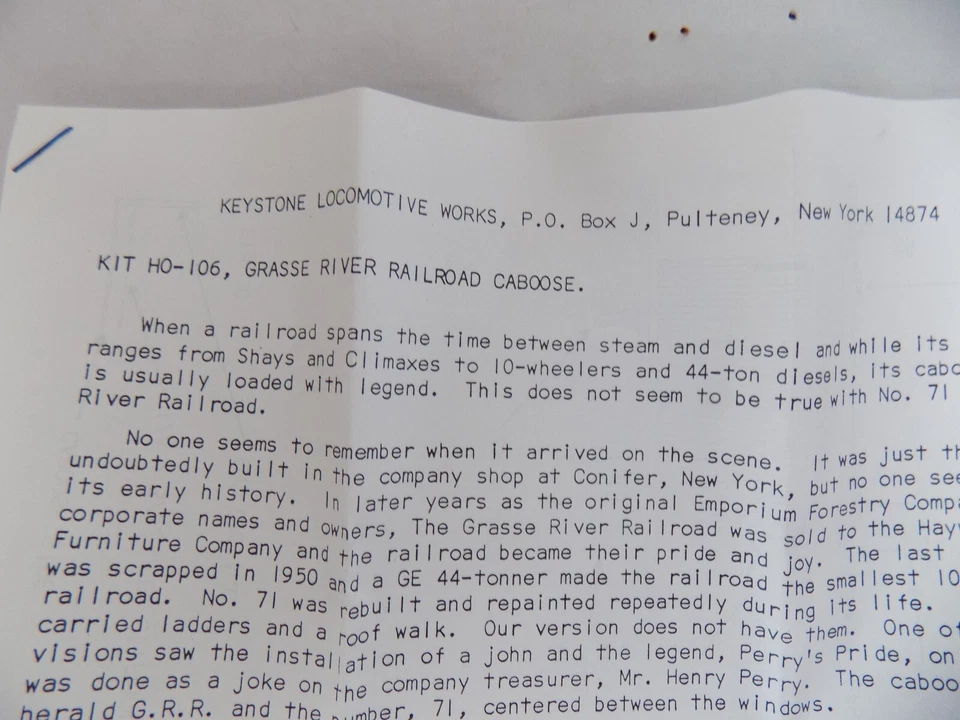 CABOOSE  FOR; GRASSE RIVER  BY; KEYSTONE LOCOMOTIVE WORKS KIT   PO NOS - Image 4 of 4