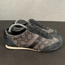 Coach Kelson Black Gray Signature Canvas Suede Tennis Shoes Women's Size 6.5