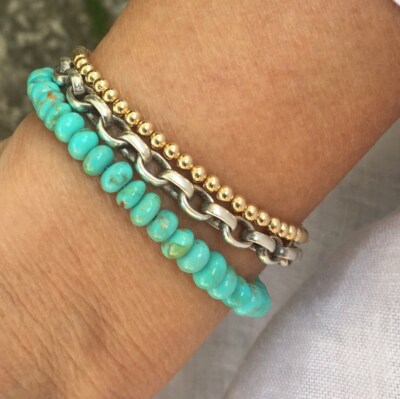 Kingman Arizona 6mm Blue Green Turquoise Beaded Rondelle Gemstone Bracelet Clasp