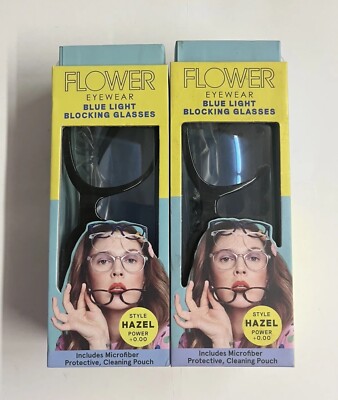 2 pk FLOWER HAZEL STYLE EYEWEAR BLUE LIGHT BLOCKING GLASSES POWER 0 (NEW IN BOX)