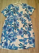 Fashion Formulas Blue Floral Short Sleeve Empire Knit Beach Pool Dress    Size L