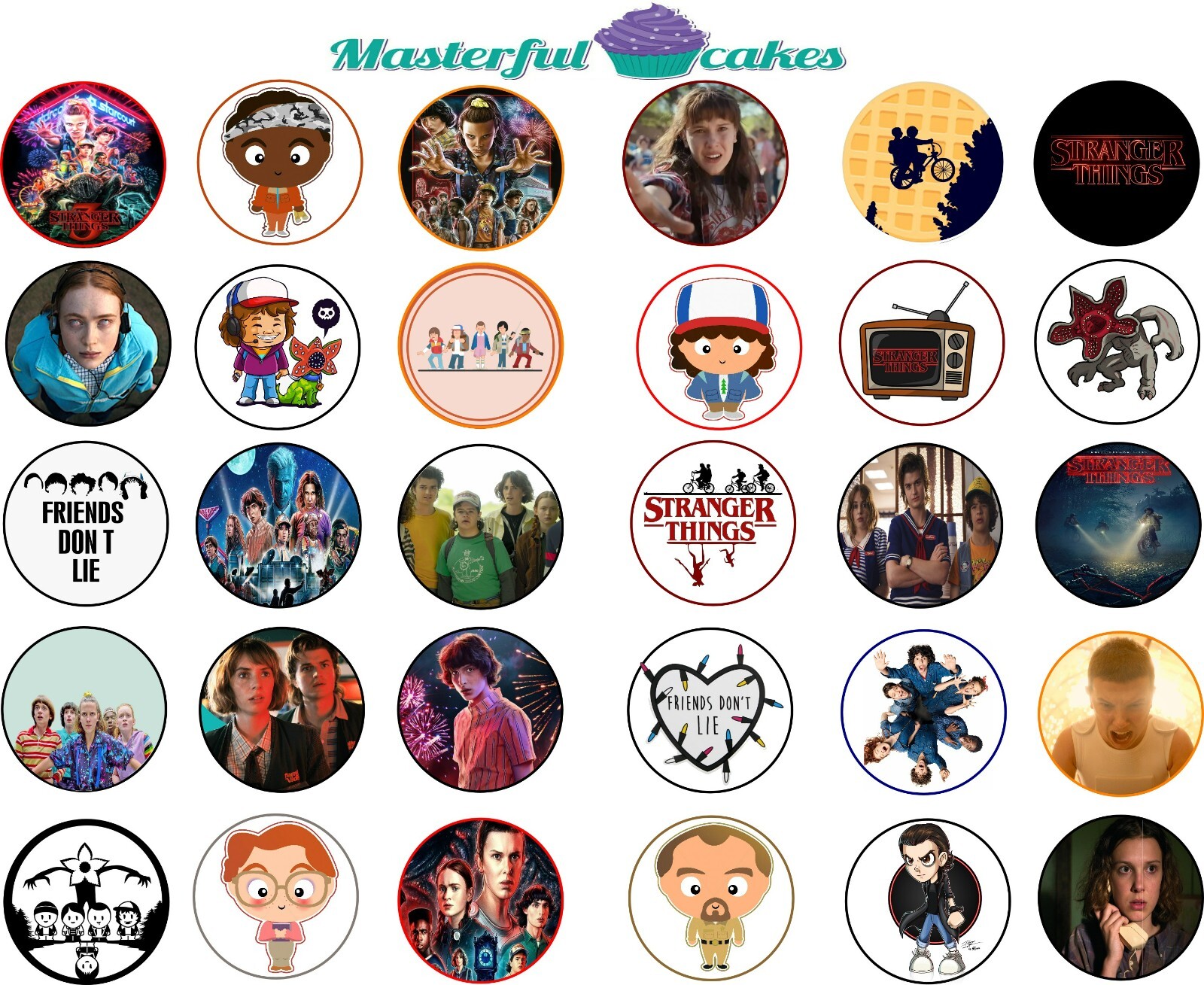 30 x Mixed Stranger Things Edible rice paper,Icing & precut Wafer