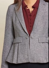 Modcloth Blazer Womans Size Small Gray Herringbone Preppy Academia Peplum
