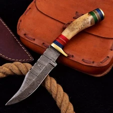 Handmade Damascus Stag Handle Forged Bowie Knife Hunting Knife skinning EDC 10”