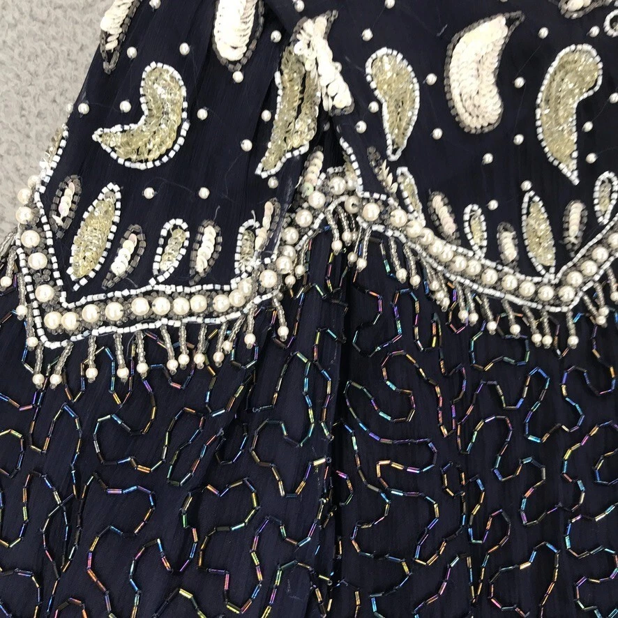 Chaqueta de seda adornada formal Scala talla 2X con cuentas y lentejuelas en negro Foto 3 de 4