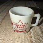 Vintage Wyatt Earp Milk Glass Mug Cup Red 1950's Hazel Atlas Western US Marshall