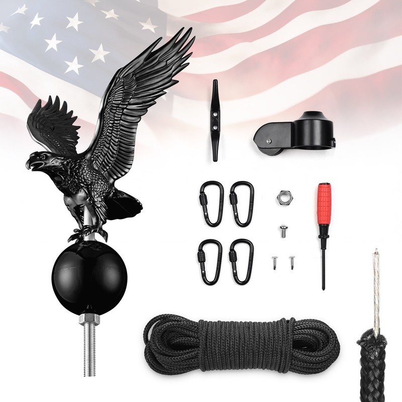 Yescom Flagpole Repair Kit 100% Aluminum Eagle Topper 50FT Halyard Rope Black