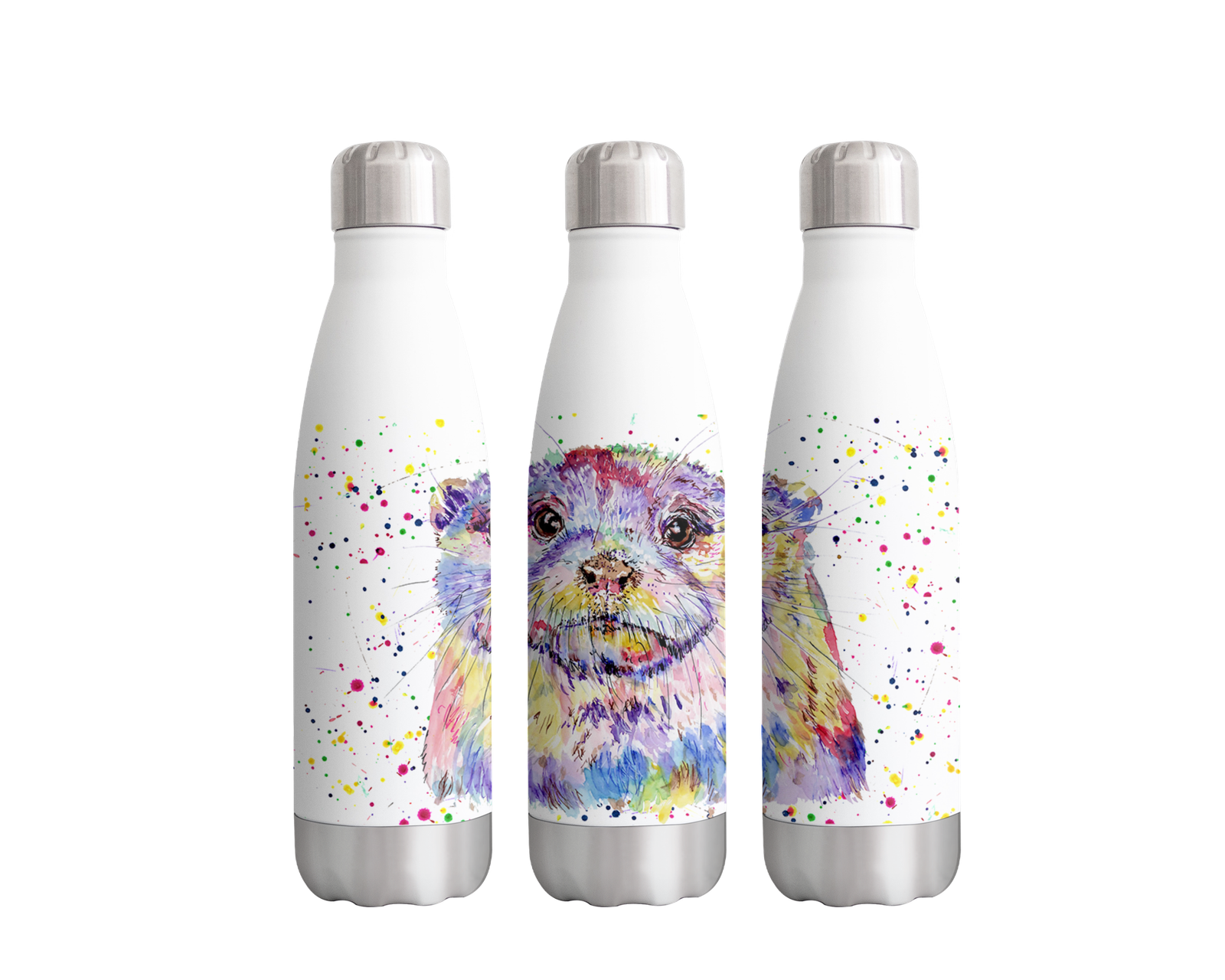 Otter Wildlife Animals Watercolour Rainbow Art Bottle 500ml