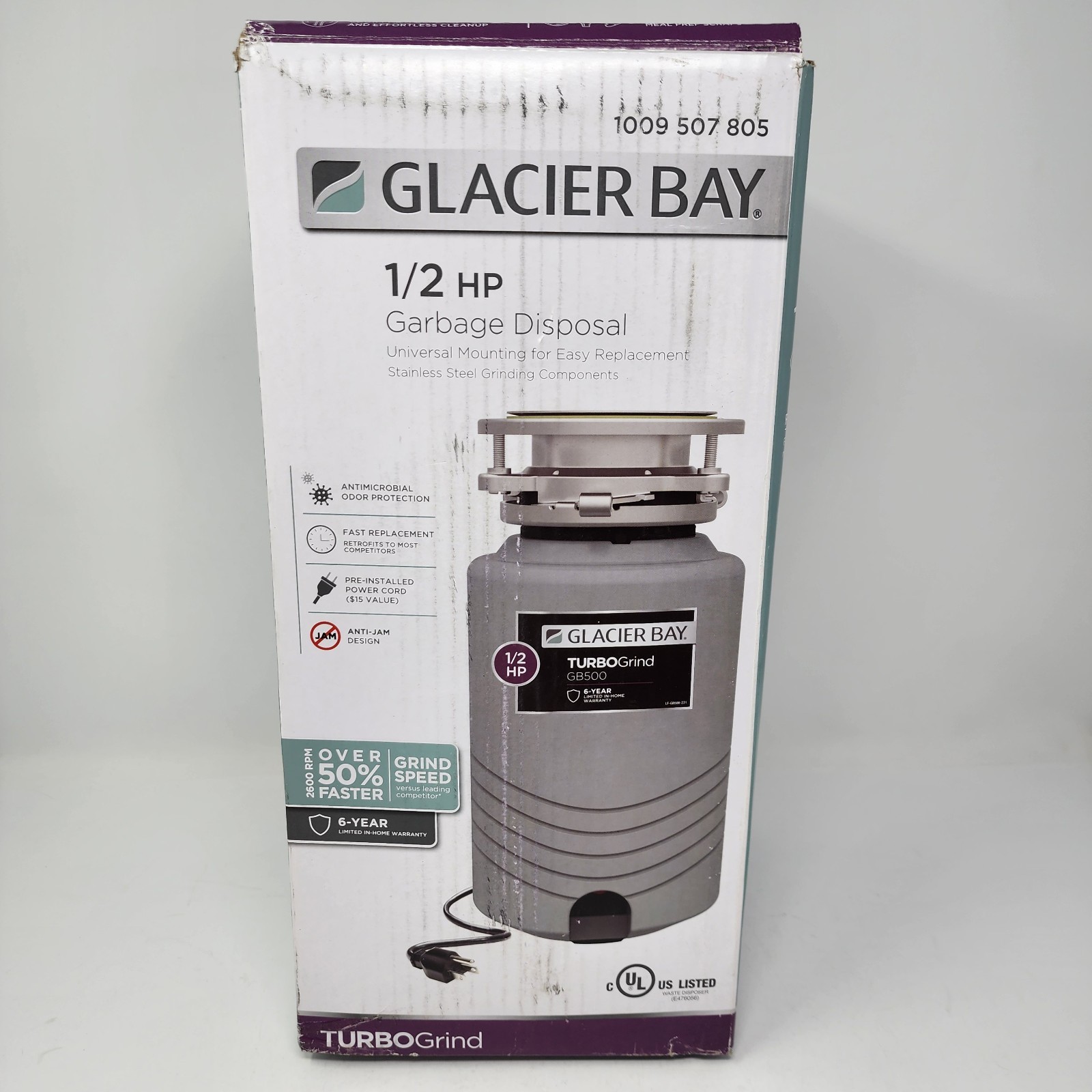 Glacier Bay TurboGrind Continuous Feed Garbage Disposal with Power Cord 1/2 HP