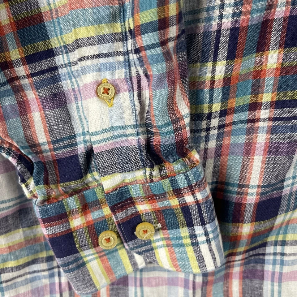 Robert Talbott Tailored Linen Shirt Mens XXL Plaid Button Up Long Sleeve Preppy - Image 4 of 4