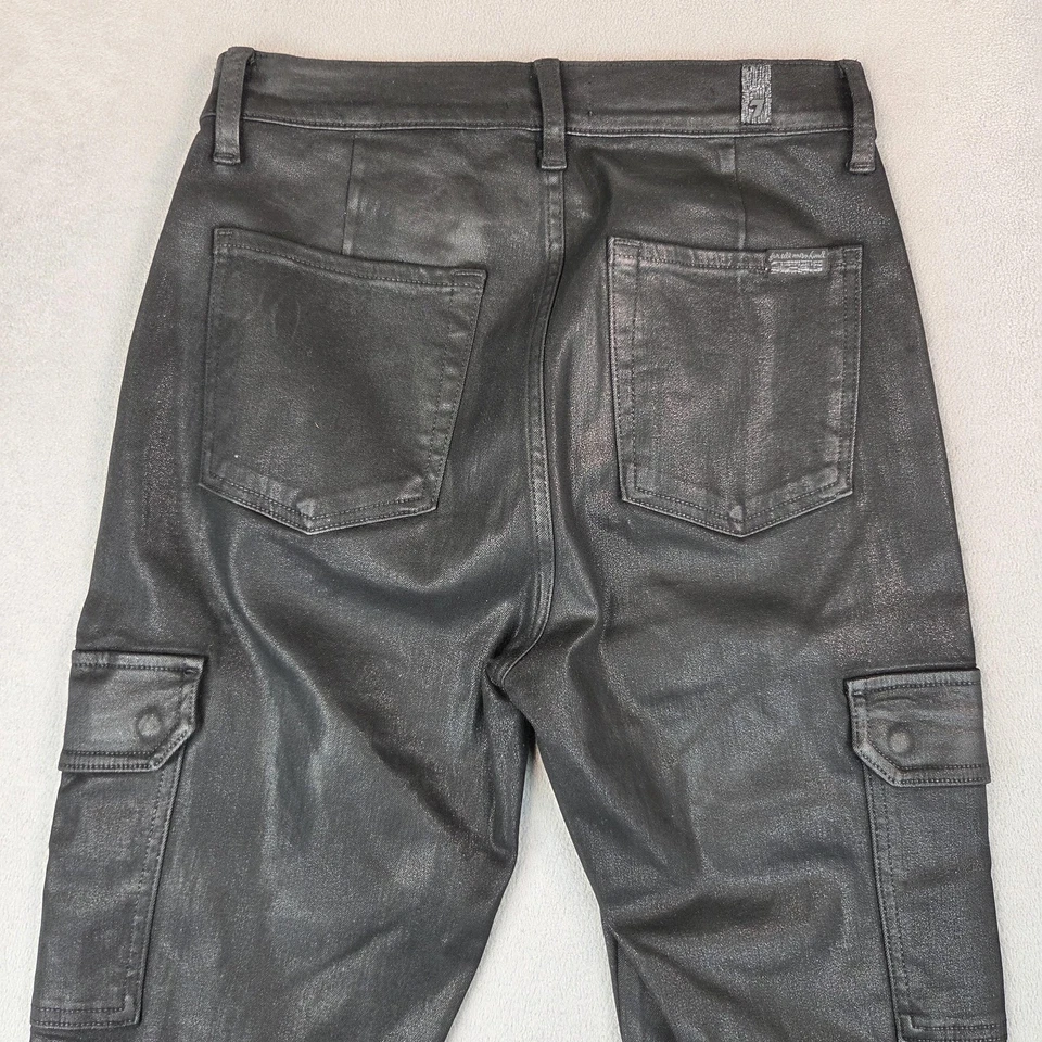 7 For All Mankind Pants Womens 26x29 Black Coated Cargo Skinny High Ankle Zip - Image 3 of 4