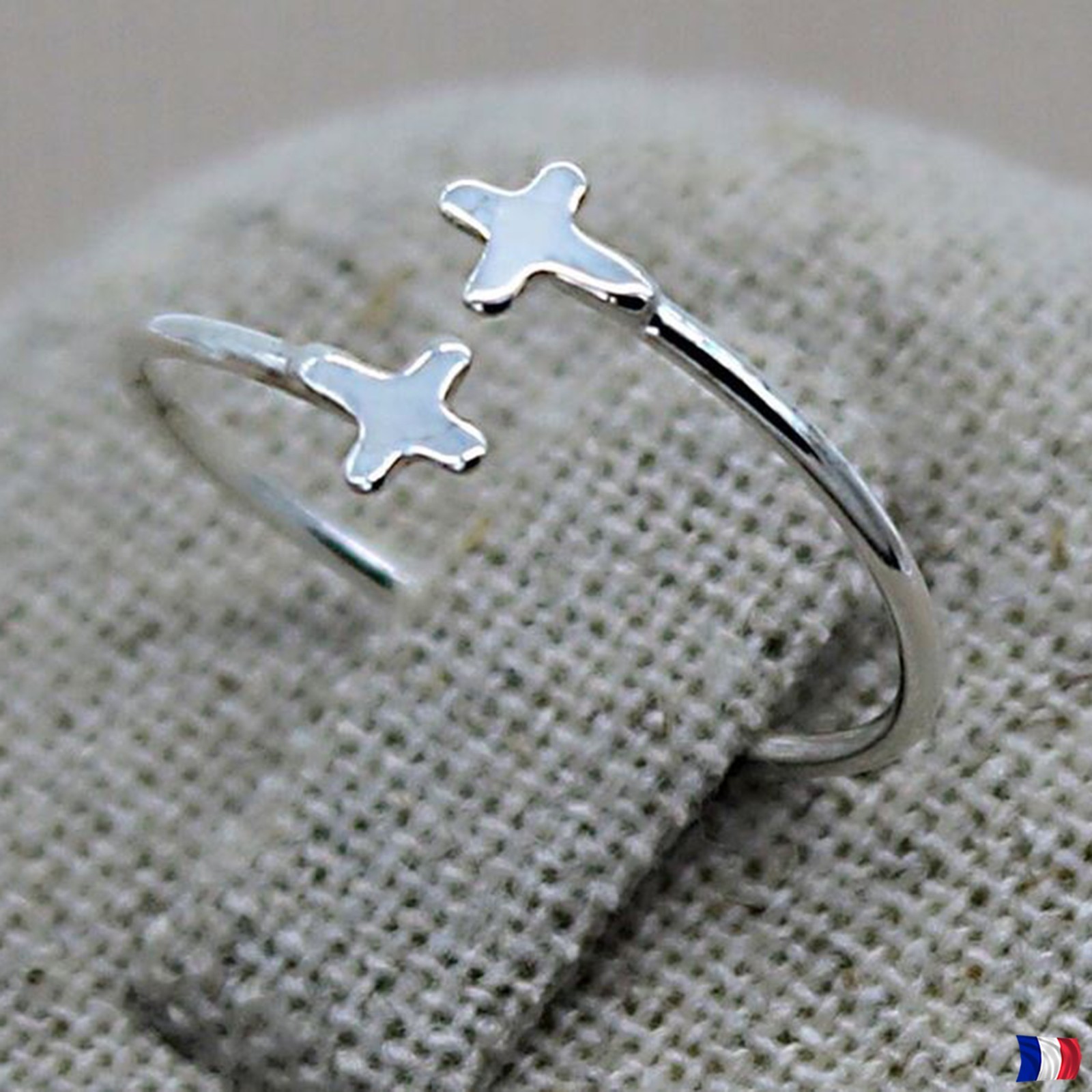 Bague croix catholique argent 925 rhodié - Anneau fin chrétien femme