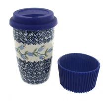 Blue Rose Polish Pottery Tulip Travel Coffee Mug