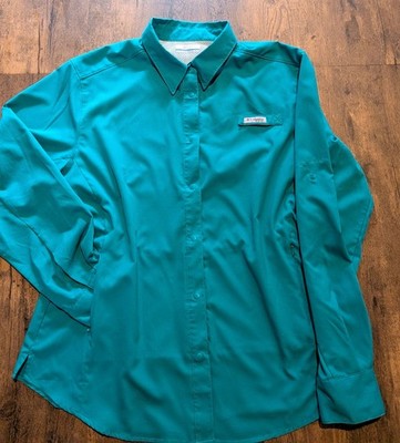 Columbia Women's Teal XL Long Sleeve Button-Up Fishing Shirt, Pockets Polyester
