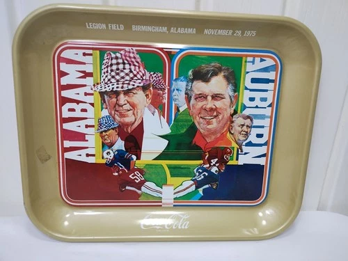 Vtg Coca Cola Tin Tray Bear Bryant Shug Jordan Alabama Auburn Football 1975