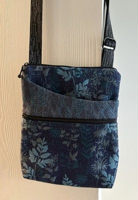 MARUCA Blue Fabric Crossbody Purse Adjustable Strap & 3 Pockets