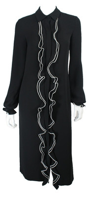 RALPH & RUSSO $4,952 AW17 Black Silk Woven Ruffle-Front Midi Shirt Dress 38