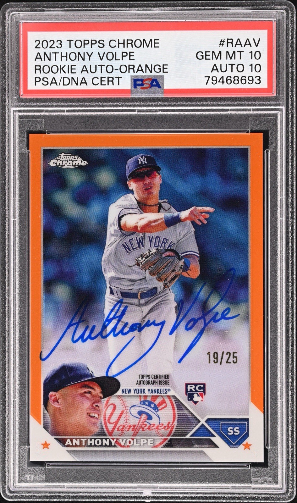 2023 Topps Chrome Orange Refractor Anthony Volpe RC /25 PSA 10 PSA/DNA 10 AUTO