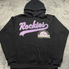 Vintage 1993 Colorado Rockies Hoodie Mens Medium Black Logo 7 Baseball MLB Retro