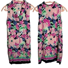 CROWN & IVY Pink Multi Floral Shift Summer Spring Ruffle Dress P Petite NWT