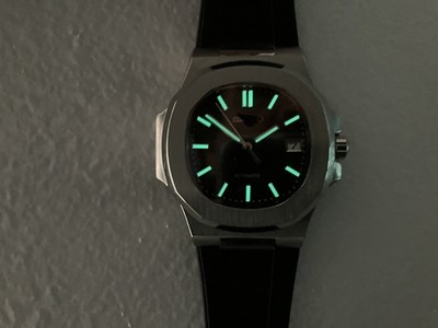 Custom Made Mods Watch Nautilus Style with NH35 Automatic Movement BLACK Dial