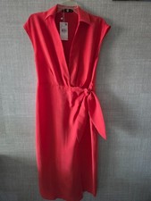 Mango MNG Women's Sleeveless Collared Red Wrap Dress Size 6/ Medium