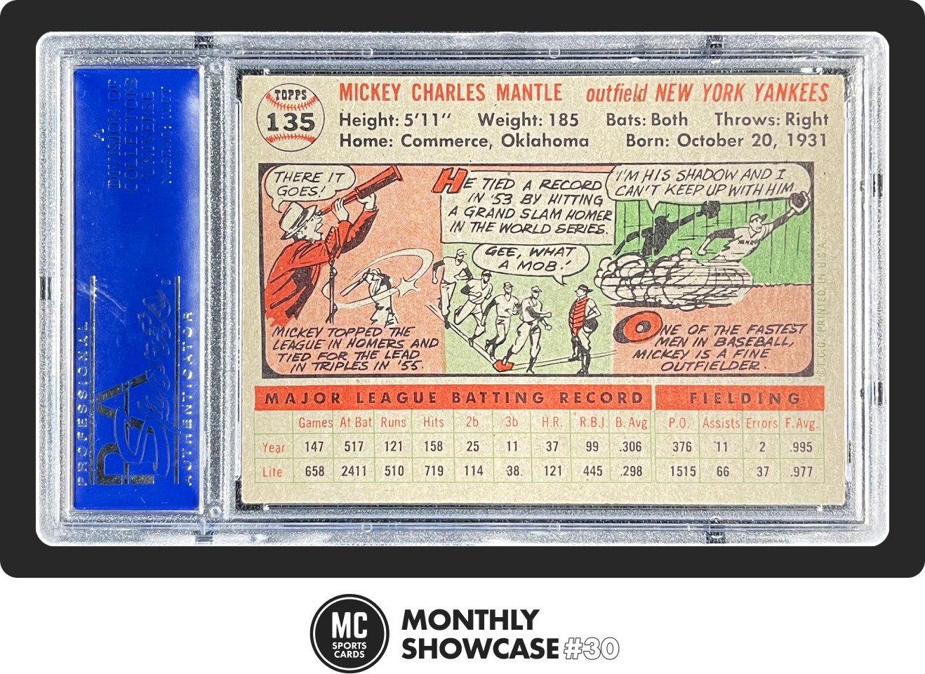 MICKEY MANTLE PSA 5 1956 TOPPS BASEBALL #135 GRAY BACK YANKEES EX view 2
