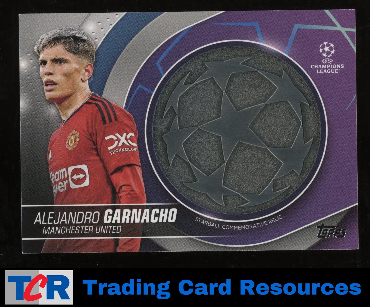 Alejandro Garnacho #SC-AG Soccer Cards 2023 Topps UEFA Club Starball Commemorative Relic trading card — raw and PSA graded price guide