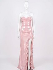 Jovani Ruffle Slit Ruched Strapless Dress Pink